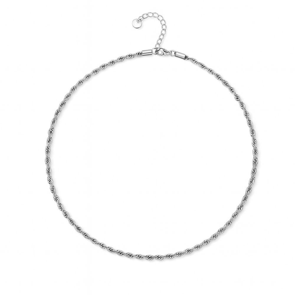 Kadın Çelik Zincir - Burma Model - Gümüş Renk - 40 cm Uzunluk - 3,0 mm Genişlik - 4