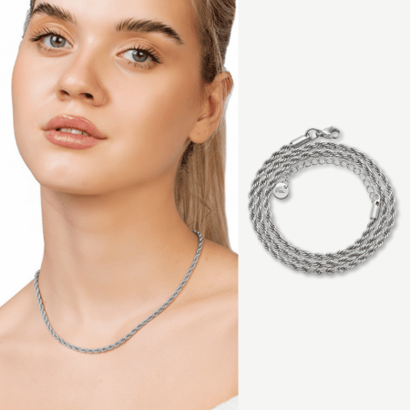 Kadın Çelik Zincir - Burma Model - Gümüş Renk - 40 cm Uzunluk - 3,0 mm Genişlik - Tesbihane