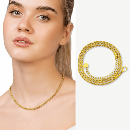 Kadın Çelik Zincir - İnce Burma Model - Altın Renk - 40 cm Uzunluk - 1,5 mm Genişlik - Tesbihane