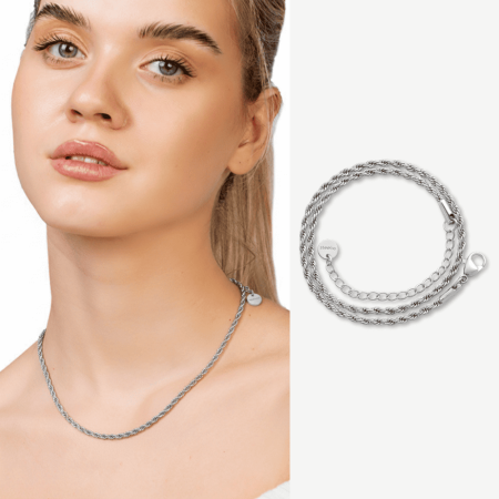 Kadın Çelik Zincir - Burma Model - Gümüş Renk - 40 cm Uzunluk - 1,5 mm Genişlik - Tesbihane