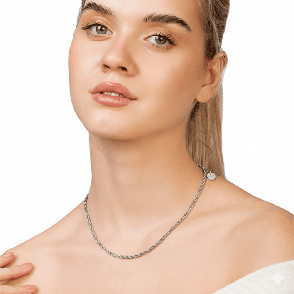 Kadın Çelik Zincir - Burma Model - Gümüş Renk - 40 cm Uzunluk - 1,5 mm Genişlik - 2