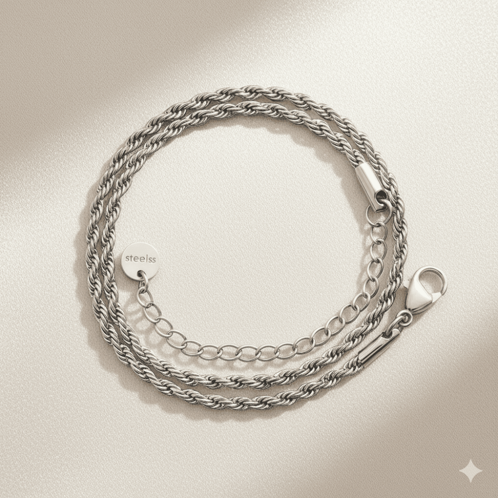 Kadın Çelik Zincir - Burma Model - Gümüş Renk - 40 cm Uzunluk - 1,5 mm Genişlik - 3