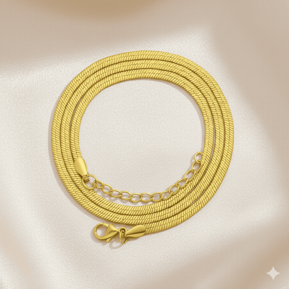 Kadın Çelik Zincir - Snake Model - Altın Renk - 40 cm Uzunluk - 3,3 mm Genişlik - 3