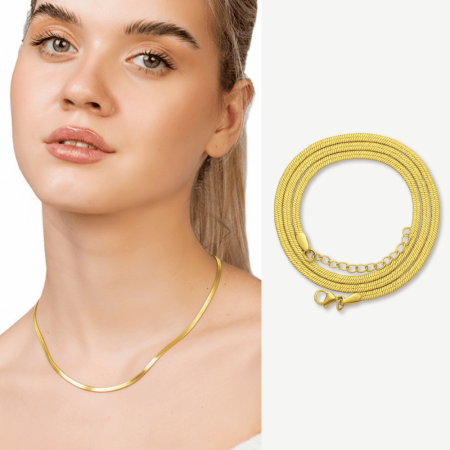 Kadın Çelik Zincir - Snake Model - Altın Renk - 40 cm Uzunluk - 3,3 mm Genişlik - Tesbihane