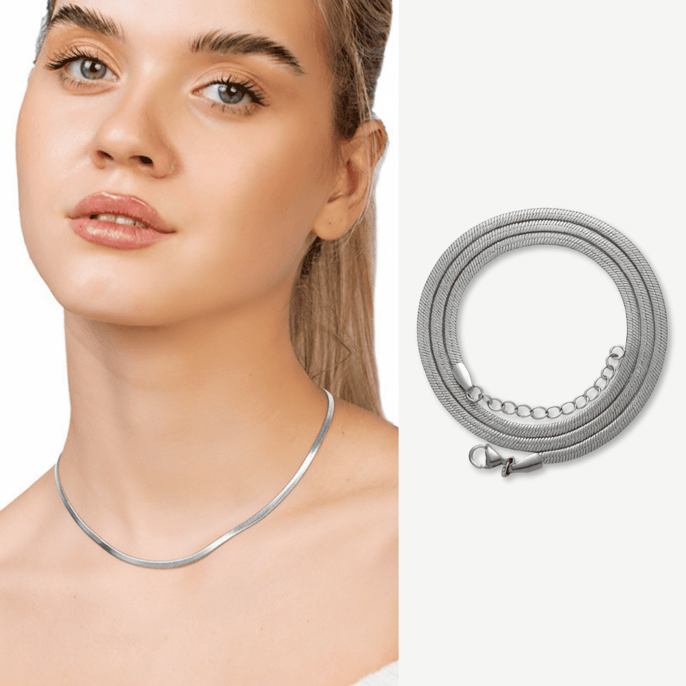 Kadın Çelik Zincir - Snake Model - Gümüş Renk - 40 cm Uzunluk - 3,3 mm Genişlik - 1