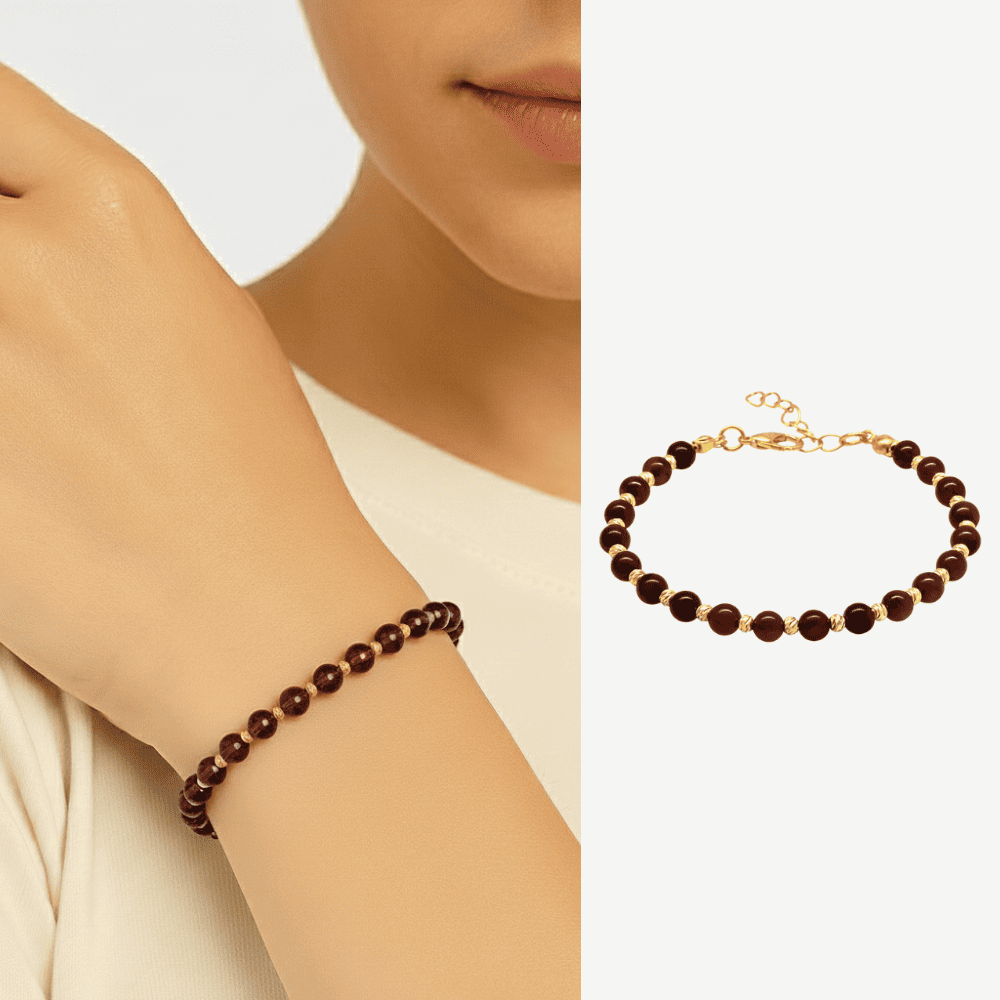 Kadın Doğal Damla Kehribar Bileklik - Kırmızı - Küre Kesim - Dorika Top Süslemeli - Çelik Zincirli - 1