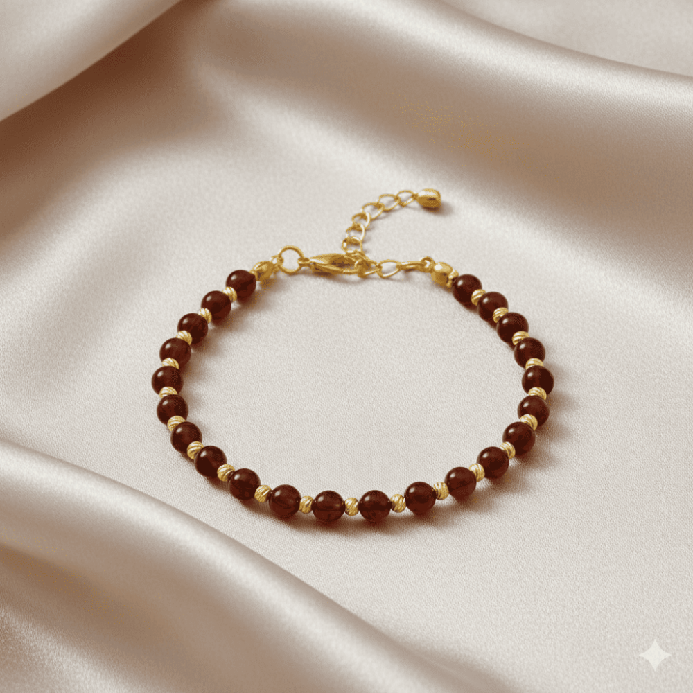 Kadın Doğal Damla Kehribar Bileklik - Kırmızı - Küre Kesim - Dorika Top Süslemeli - Çelik Zincirli - 3