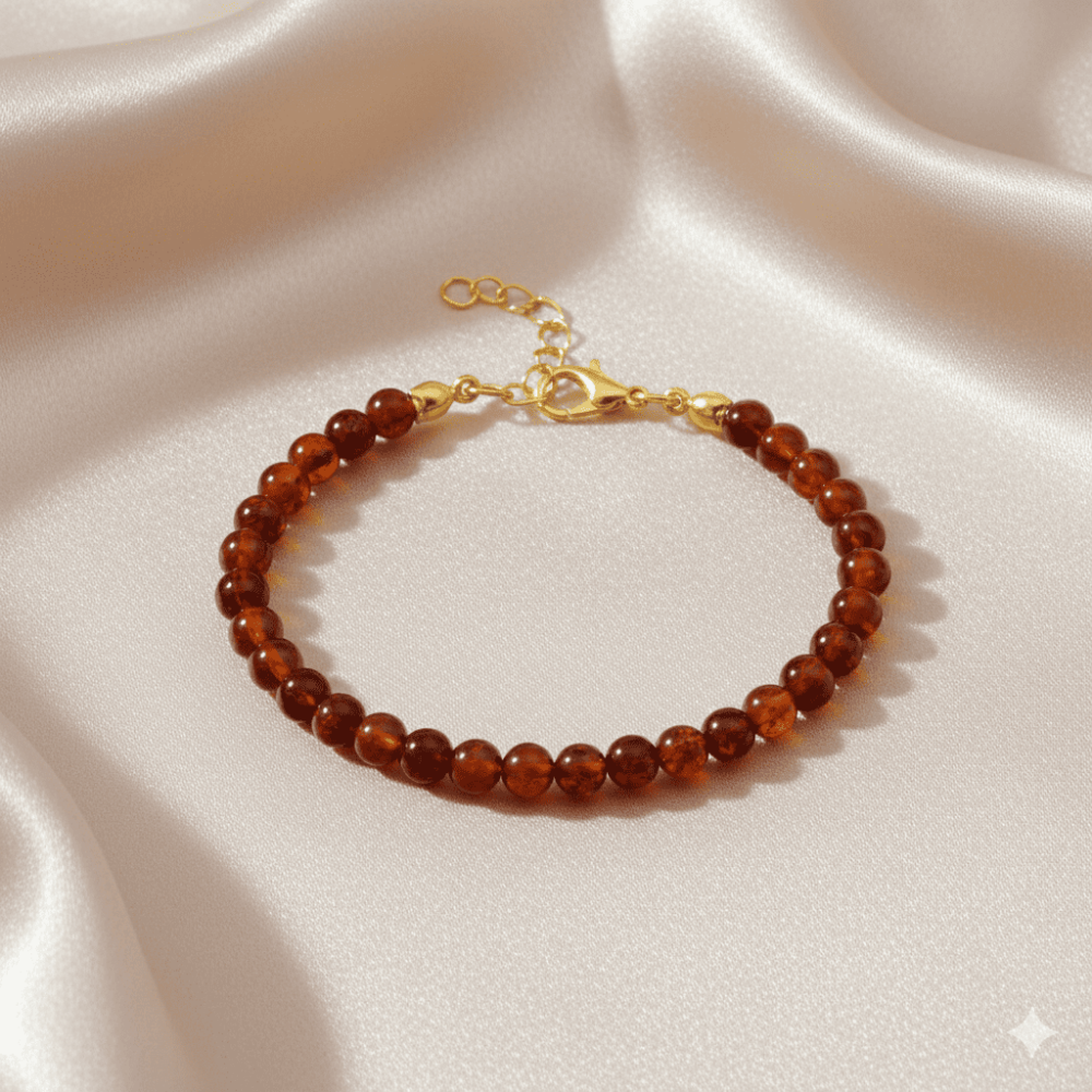 Kadın Doğal Damla Kehribar Bileklik - Koyu Kırmızı - Küre Kesim - Çelik Zincirli - 3