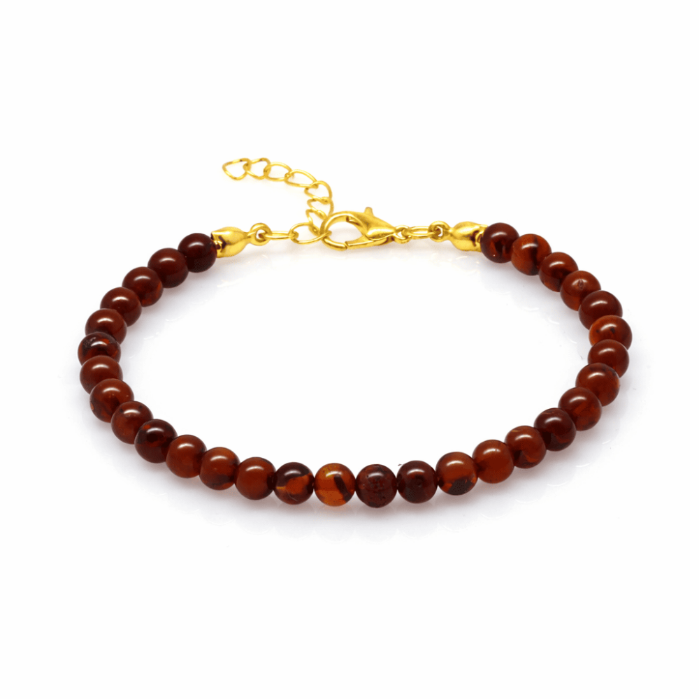 Kadın Doğal Damla Kehribar Bileklik - Koyu Kırmızı - Küre Kesim - Çelik Zincirli - 4