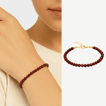 Kadın Doğal Damla Kehribar Bileklik - Koyu Kırmızı - Küre Kesim - Çelik Zincirli - Tesbihane