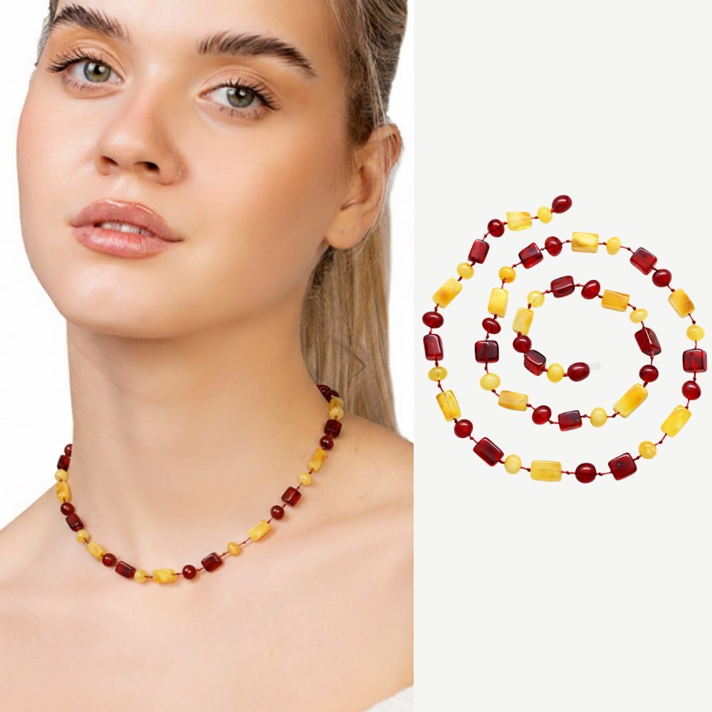 Kadın Hakiki Damla Kehribar Kolye - Doğal Form - Sarı Kırmızı Renk - 2