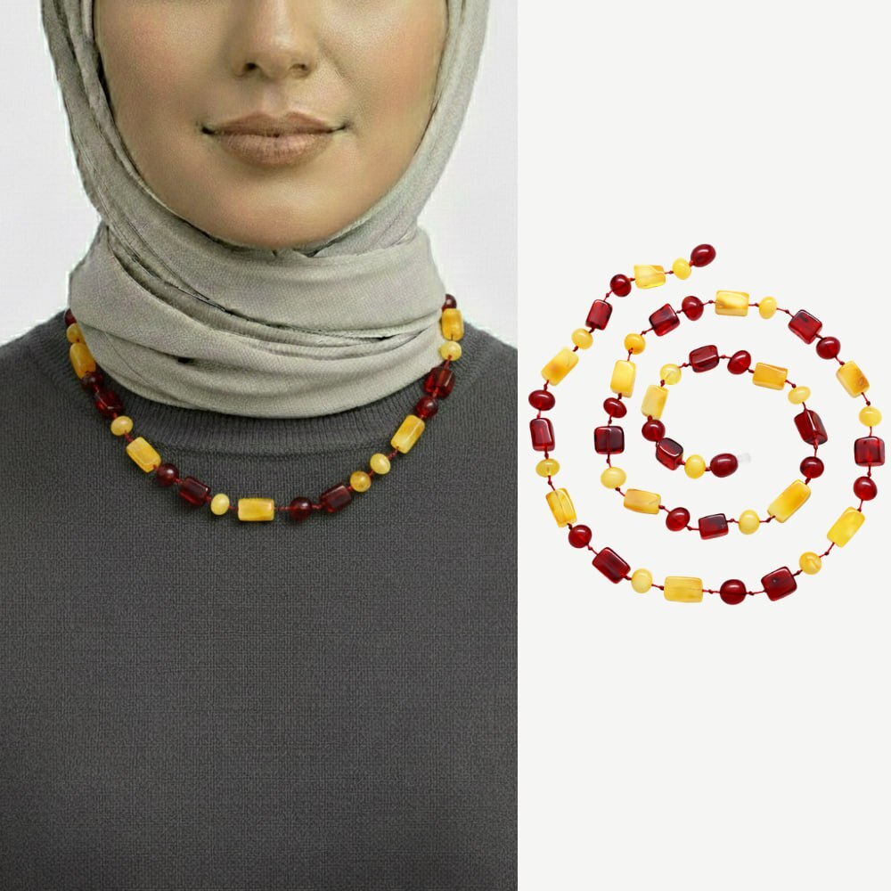 Kadın Hakiki Damla Kehribar Kolye - Doğal Form - Sarı Kırmızı Renk - 1