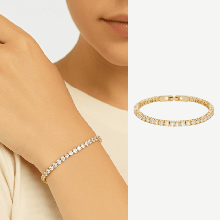 Kadın Su Yolu Xuping Bileklik - Sıralı Beyaz Zirkon Taş - Altın Renk - Tesbihane