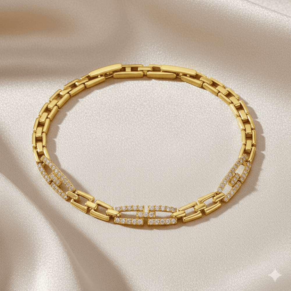 Kadın Tam Tur Xuping Bileklik - Altın Renk - Beyaz Zirkon Taşlı - 3