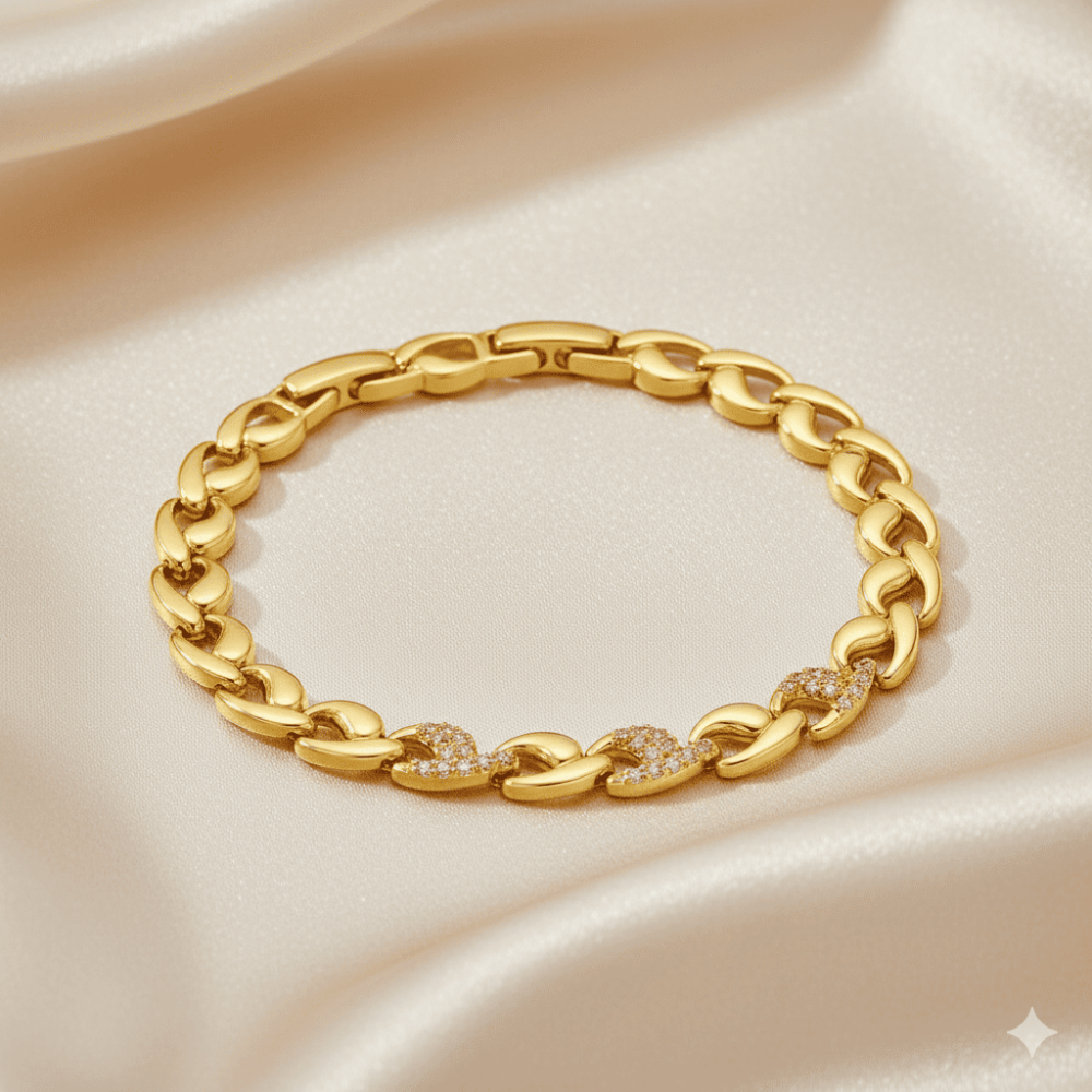 Kadın Tam Tur Xuping Bileklik - Damla Model - Beyaz Zirkon Taşlı - Altın Renk - 3