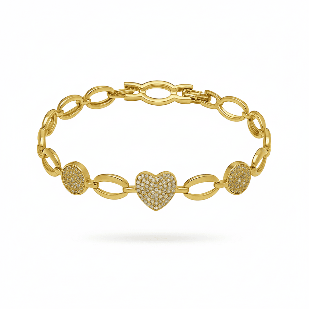 Kadın Tam Tur Xuping Bileklik - Diamond Cut Model - Kalp Detaylı - Beyaz Zirkon Taşlı - Altın Renk - 4