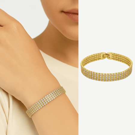 Kadın Tam Tur Xuping Bileklik - Dört Sıra Beyaz Zirkon Taşlı - Altın Renk - Tesbihane