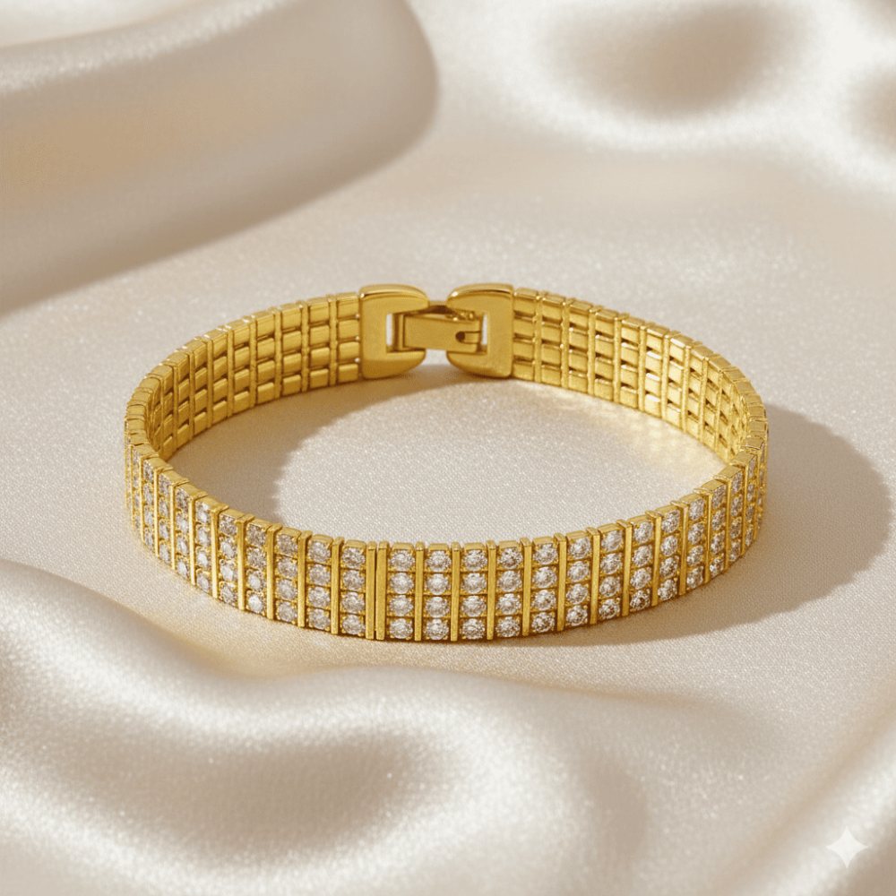 Kadın Tam Tur Xuping Bileklik - Dört Sıra Beyaz Zirkon Taşlı - Altın Renk - 3