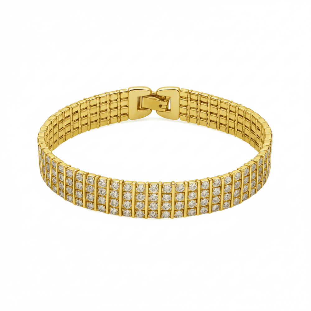 Kadın Tam Tur Xuping Bileklik - Dört Sıra Beyaz Zirkon Taşlı - Altın Renk - 4