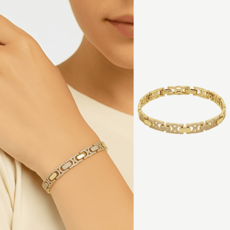 Kadın Tam Tur Xuping Bileklik - Euro Kral Model - Beyaz Zirkon Taşlı - Altın Renk - Tesbihane