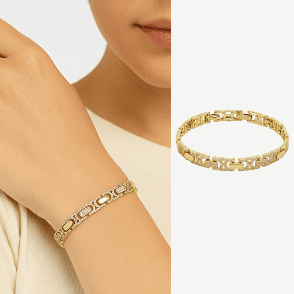 Kadın Tam Tur Xuping Bileklik - Euro Kral Model - Beyaz Zirkon Taşlı - Altın Renk - 1