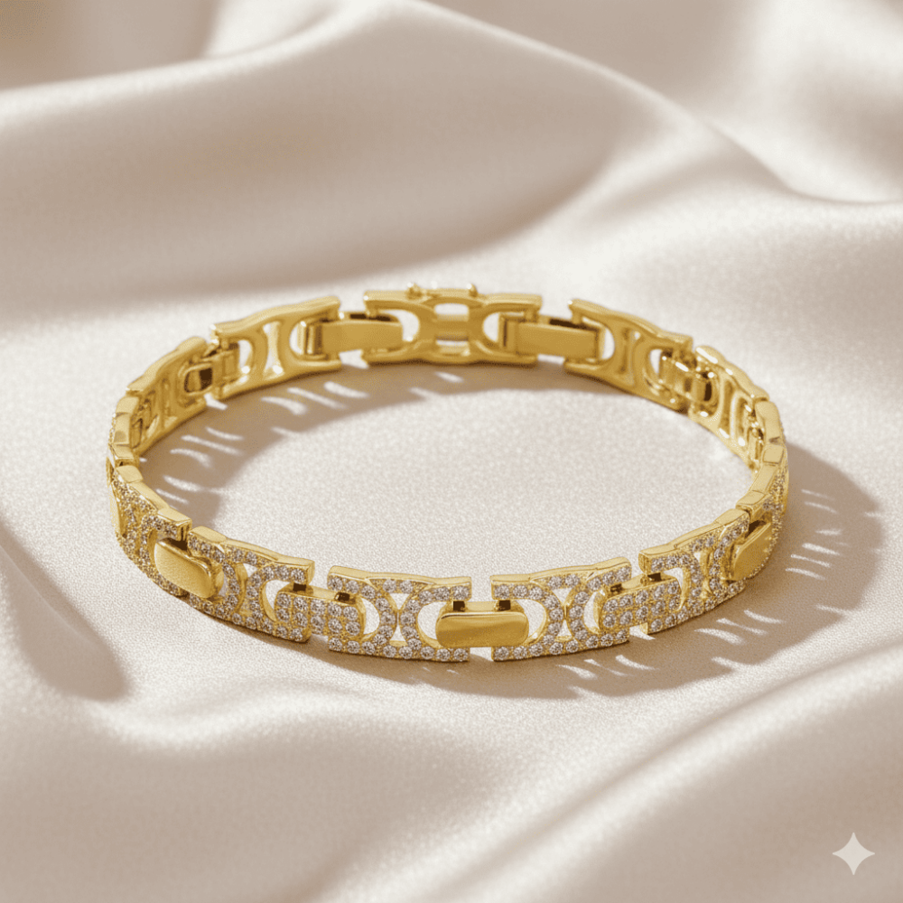 Kadın Tam Tur Xuping Bileklik - Euro Kral Model - Beyaz Zirkon Taşlı - Altın Renk - 3