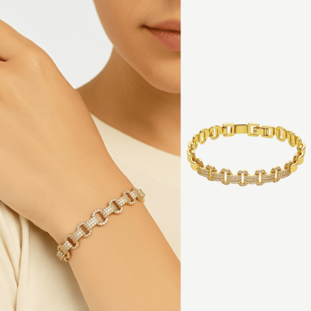 Kadın Tam Tur Xuping Bileklik - Garibaldi Model - Üç Sıra Beyaz Zirkon Taşlı - Altın Renk - Tesbihane