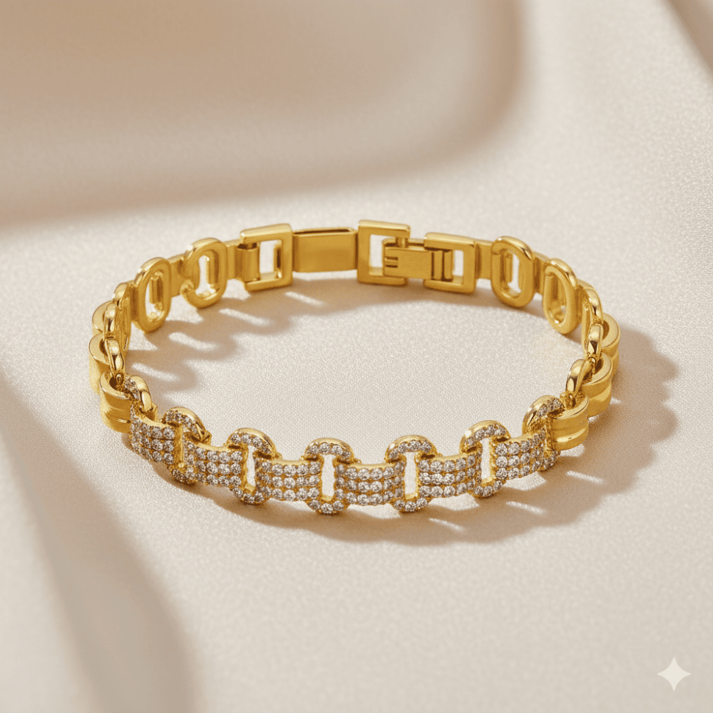 Kadın Tam Tur Xuping Bileklik - Garibaldi Model - Üç Sıra Beyaz Zirkon Taşlı - Altın Renk - 3