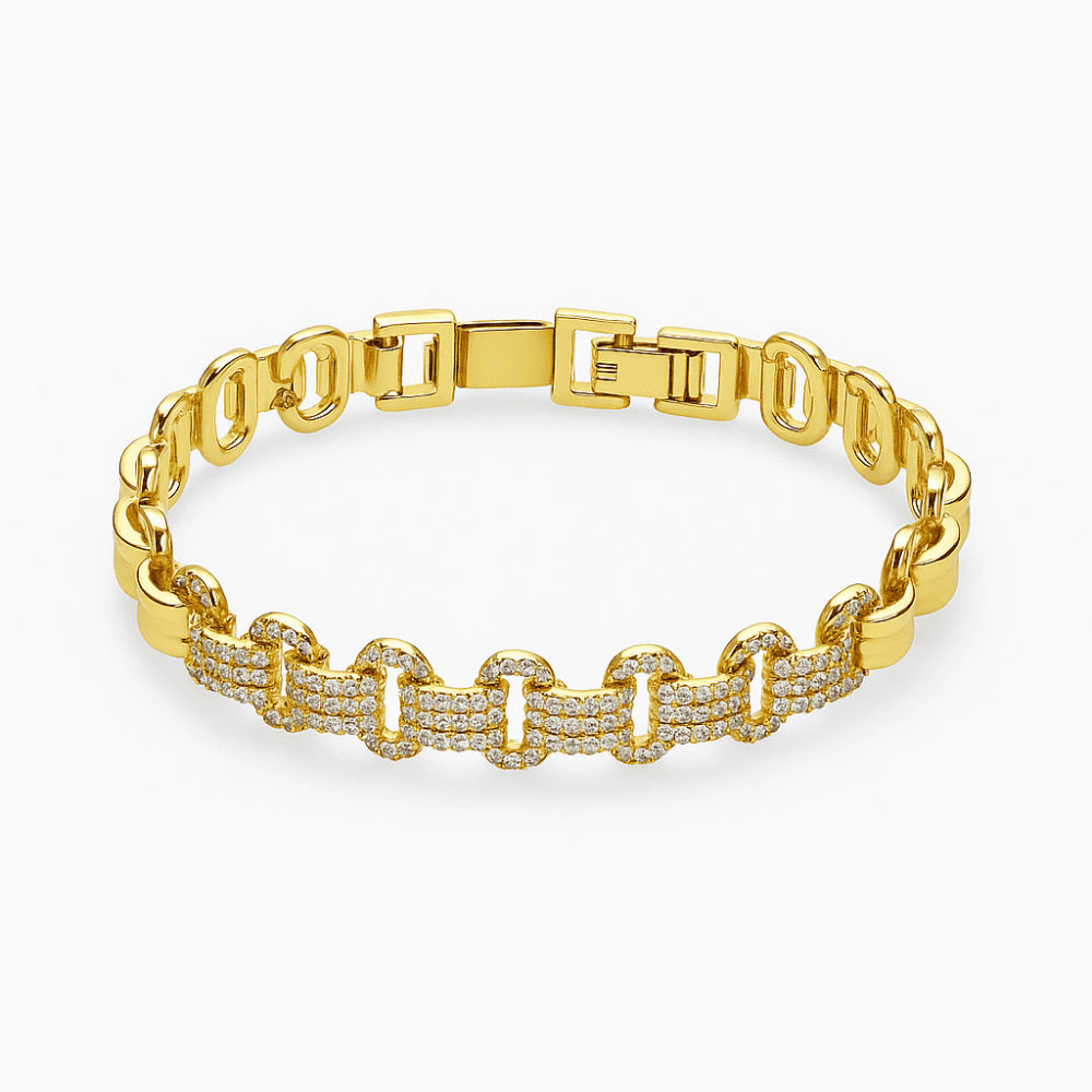 Kadın Tam Tur Xuping Bileklik - Garibaldi Model - Üç Sıra Beyaz Zirkon Taşlı - Altın Renk - 4