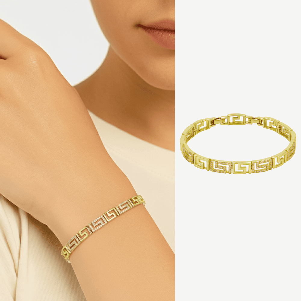 Kadın Tam Tur Xuping Bileklik - Greek Tasarım - Beyaz Zirkon Taşlı - Altın Renk - 1