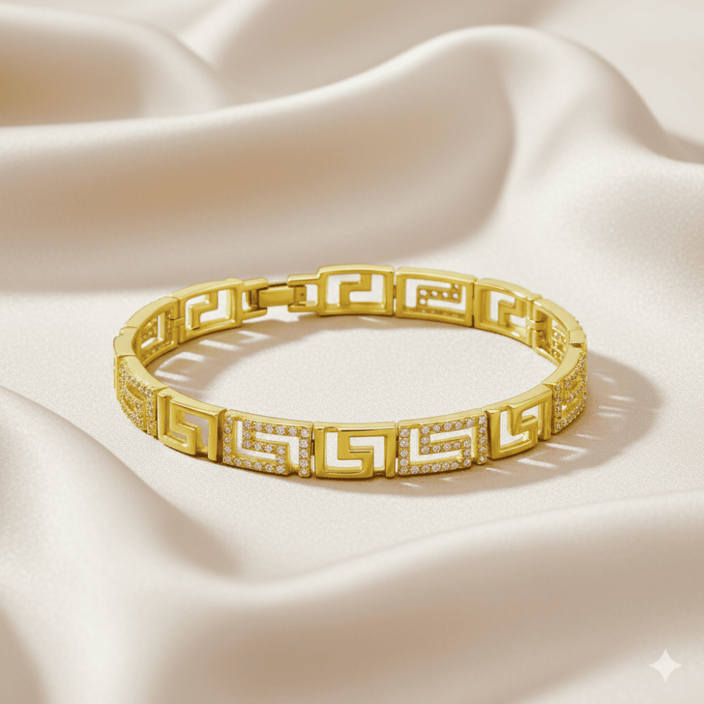 Kadın Tam Tur Xuping Bileklik - Greek Tasarım - Beyaz Zirkon Taşlı - Altın Renk - 3