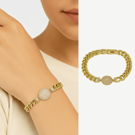 Kadın Tam Tur Xuping Bileklik - Gurmet Model - Beyaz Zirkon Taşlı - Altın Renk - Tesbihane