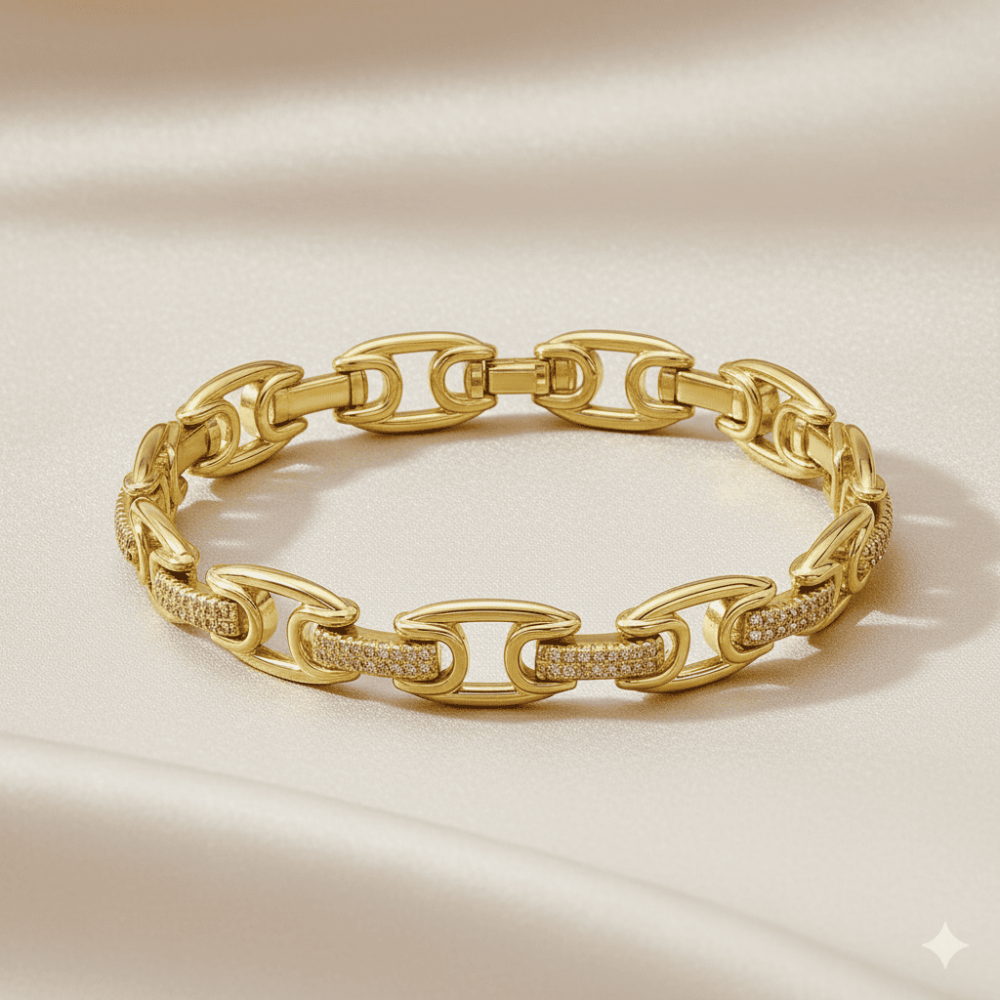 Kadın Tam Tur Xuping Bileklik - İki Sıra Beyaz Zirkon Taşlı - Altın Renk - 3