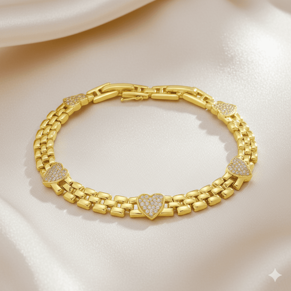 Kadın Tam Tur Xuping Bileklik - Kalp Detaylı - Beyaz Zirkon Taşlı - Altın Renk - 3