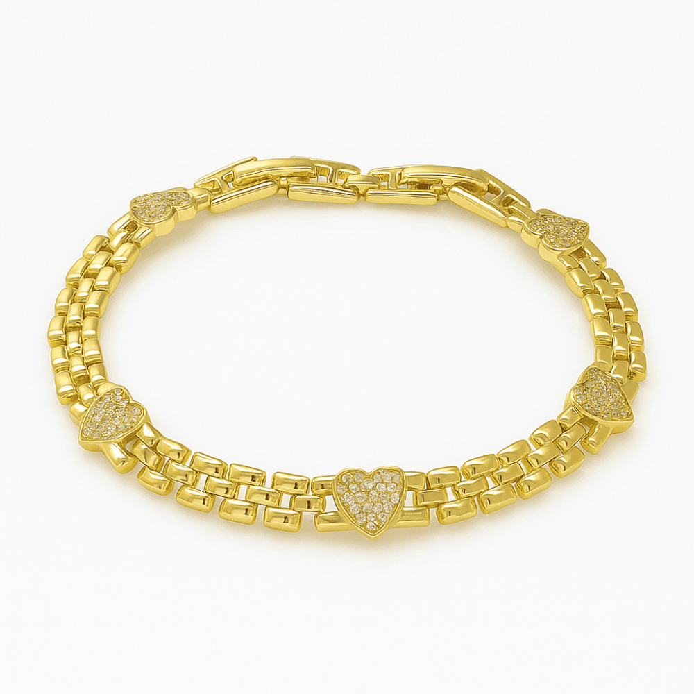 Kadın Tam Tur Xuping Bileklik - Kalp Detaylı - Beyaz Zirkon Taşlı - Altın Renk - 4
