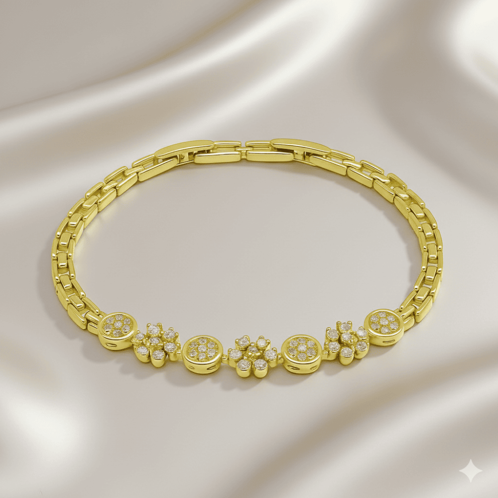 Kadın Tam Tur Xuping Bileklik - Kır Çiçeği Detaylı - Beyaz Zirkon Taşlı - Altın Renk - 3