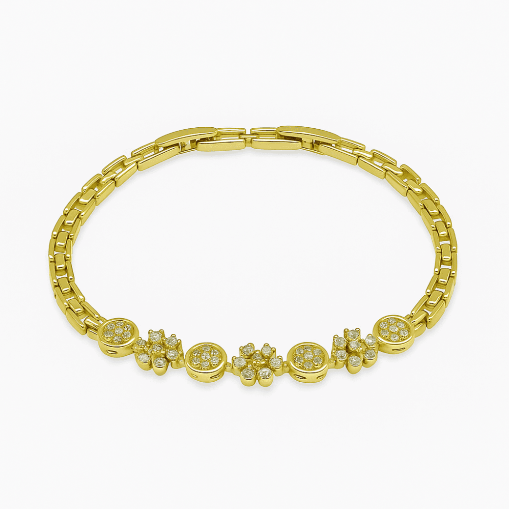 Kadın Tam Tur Xuping Bileklik - Kır Çiçeği Detaylı - Beyaz Zirkon Taşlı - Altın Renk - 4