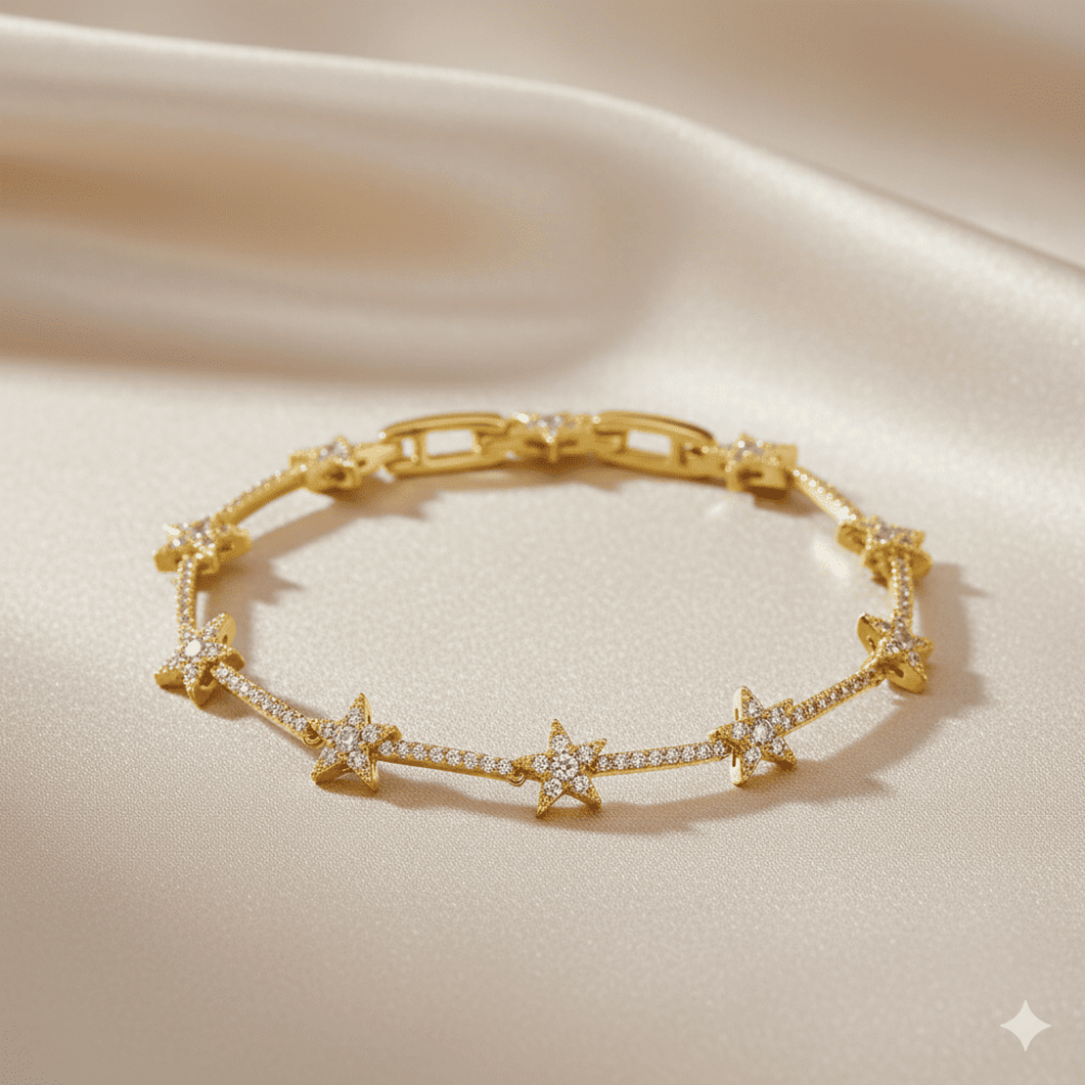 Kadın Tam Tur Xuping Bileklik - Kuzey Yıldızı Detaylı - Beyaz Zirkon Taşlı - Altın Renk - 3