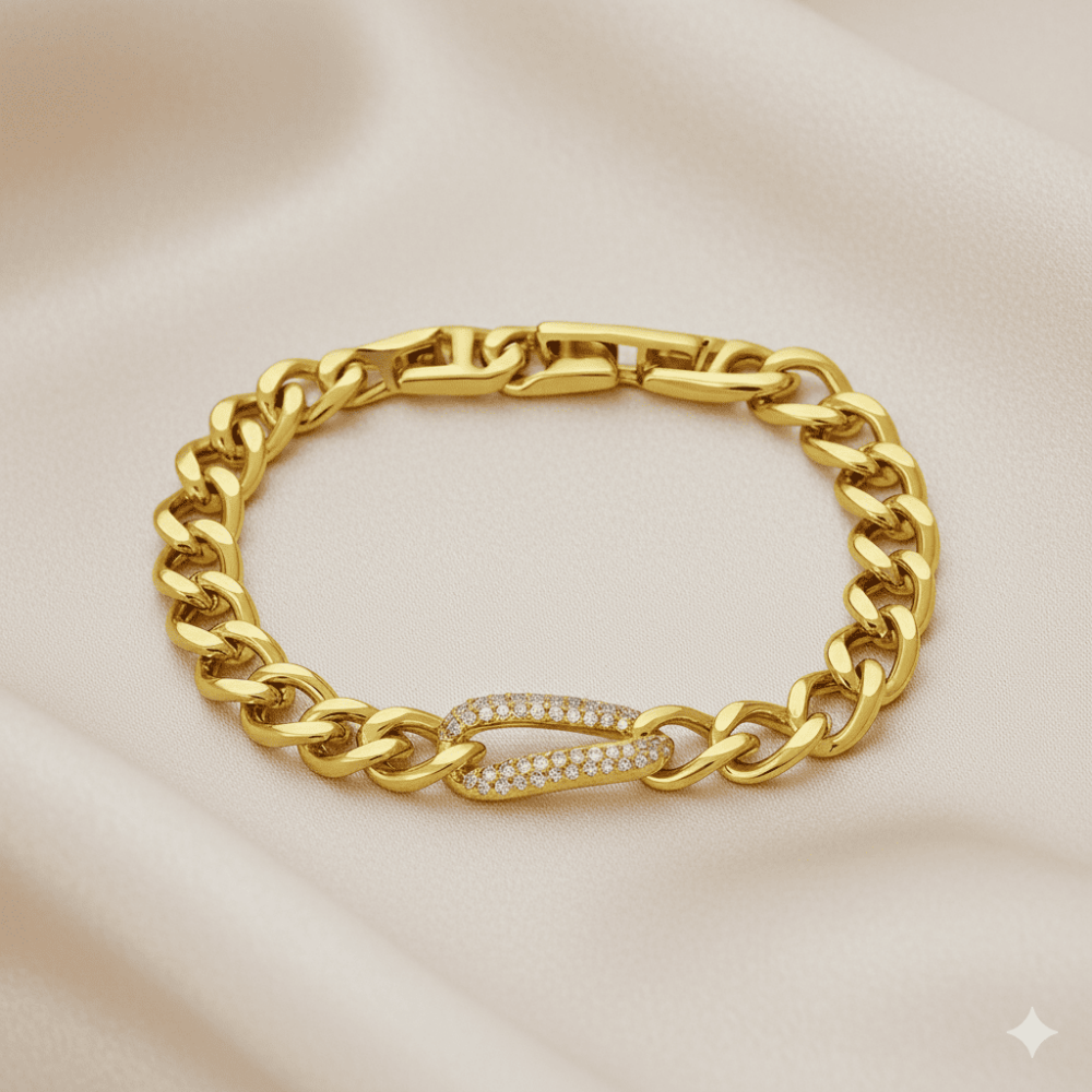 Kadın Tam Tur Xuping Bileklik - Pullu Gurmet Model - Beyaz Zirkon Taşlı - Altın Renk - 3