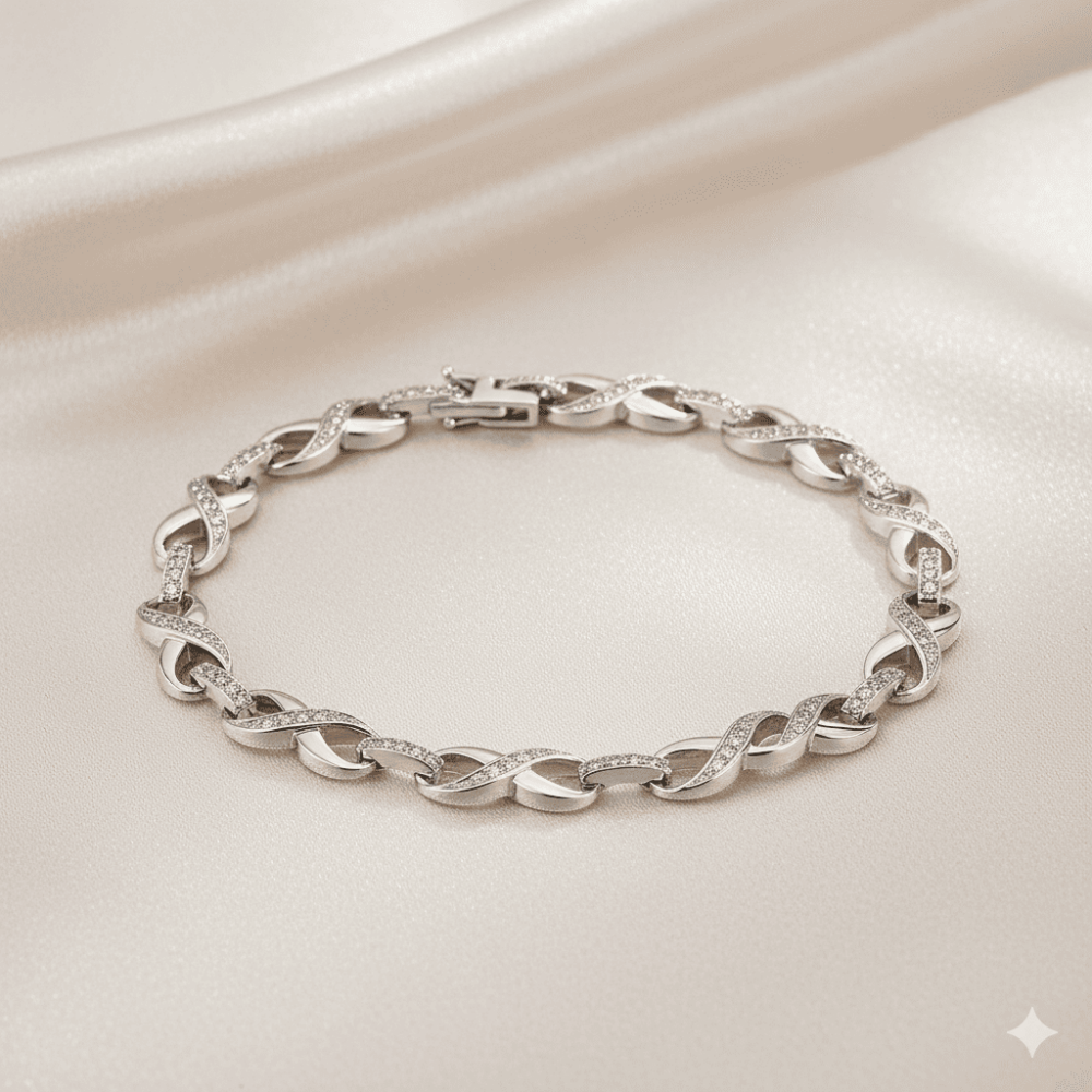 Kadın Tam Tur Xuping Bileklik - Sonsuzluk Detaylı - Beyaz Zirkon Taşlı - Gümüş Renk - 3