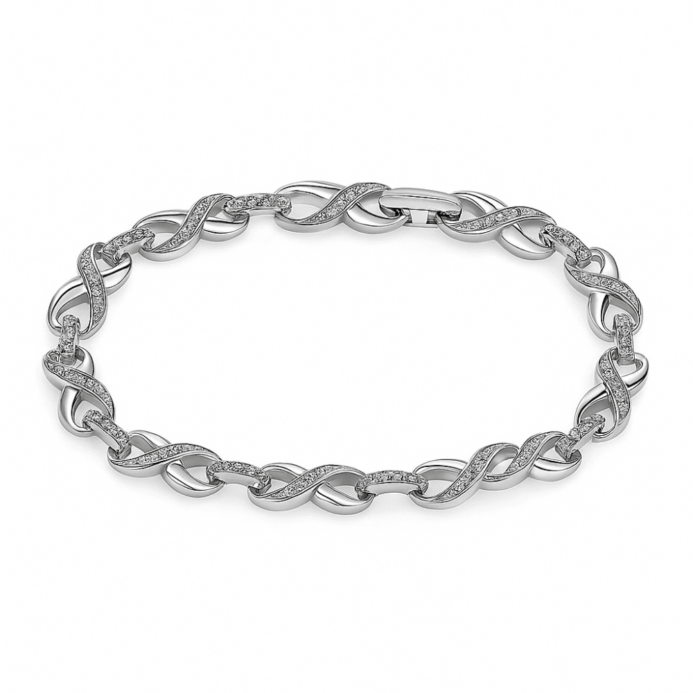 Kadın Tam Tur Xuping Bileklik - Sonsuzluk Detaylı - Beyaz Zirkon Taşlı - Gümüş Renk - 4