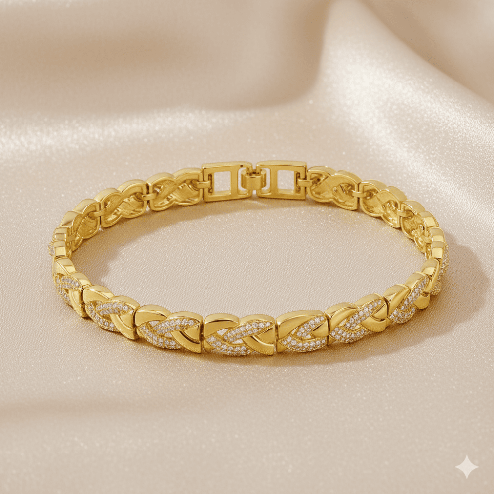 Kadın Tam Tur Xuping Bileklik - Sonsuzluk Model - Beyaz Zirkon Taşlı - Altın Renk - 3