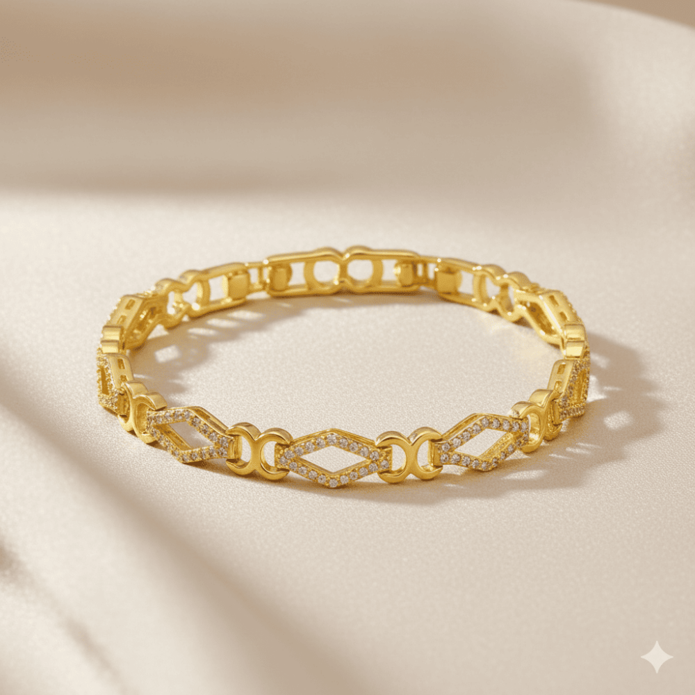 Kadın Tam Tur Xuping Bileklik - Tigers Eye Model - Beyaz Zirkon Taşlı - Altın Renk - 3