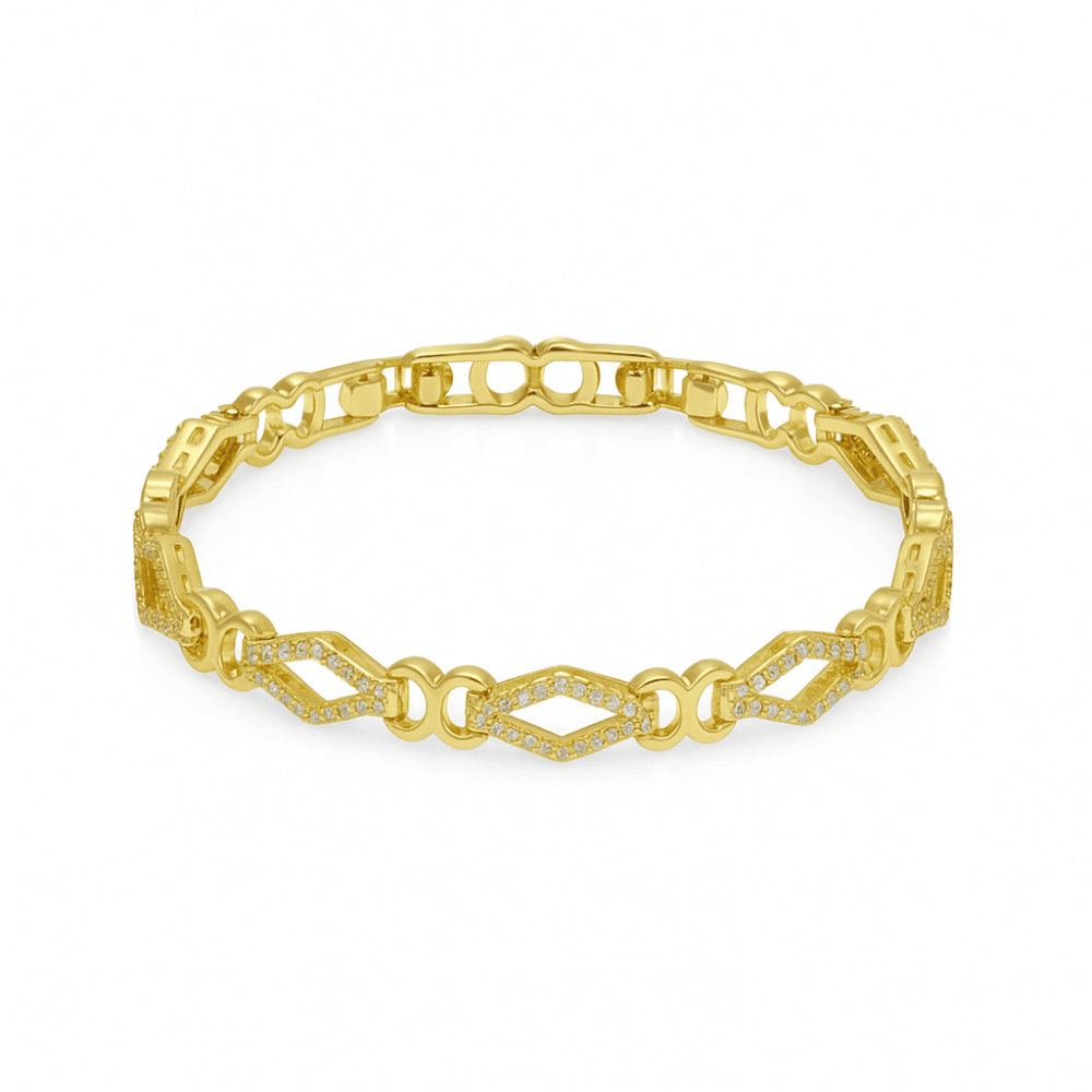 Kadın Tam Tur Xuping Bileklik - Tigers Eye Model - Beyaz Zirkon Taşlı - Altın Renk - 4