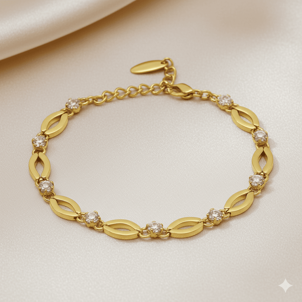 Kadın Tam Tur Xuping Bileklik - Tigers Eye Model - Beyaz Zirkon Tek Taş Detaylı - Altın Renk - 3