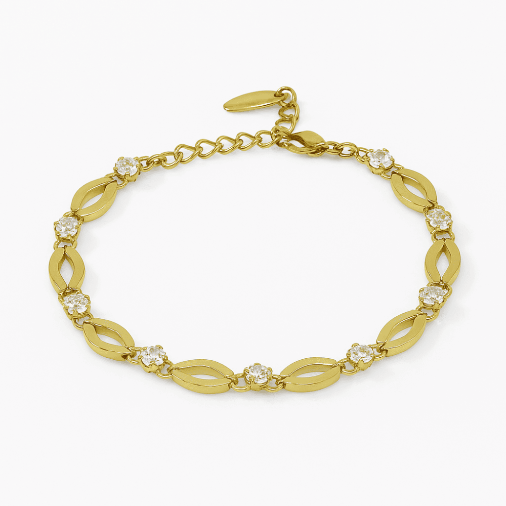 Kadın Tam Tur Xuping Bileklik - Tigers Eye Model - Beyaz Zirkon Tek Taş Detaylı - Altın Renk - 4