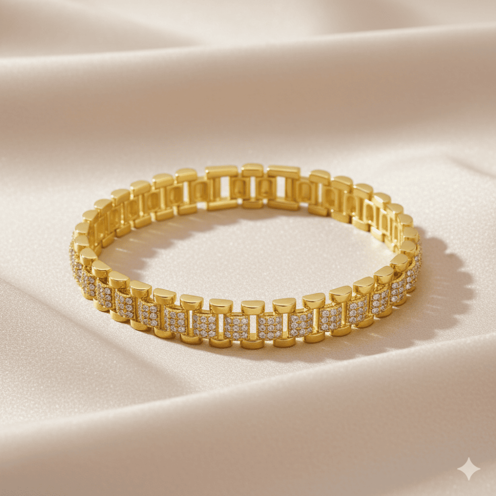 Kadın Tam Tur Xuping Bileklik - Üç Sıra Beyaz Zirkon Taşlı - Altın Renk - 3