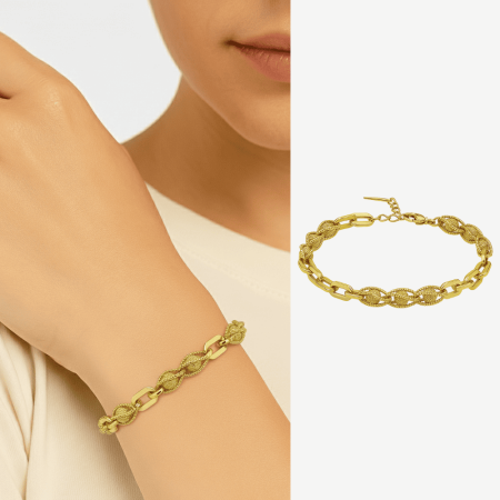 Kadın Xuping Bileklik - İtalyan Seyrek Küp Model - Tigers Eye Detaylı - Altın Renk - Tesbihane