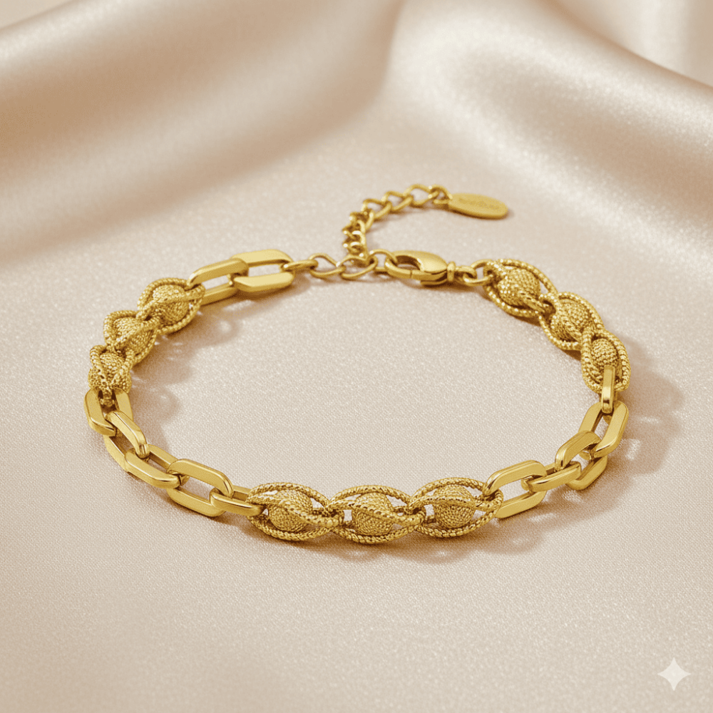 Kadın Xuping Bileklik - İtalyan Seyrek Küp Model - Tigers Eye Detaylı - Altın Renk - 3