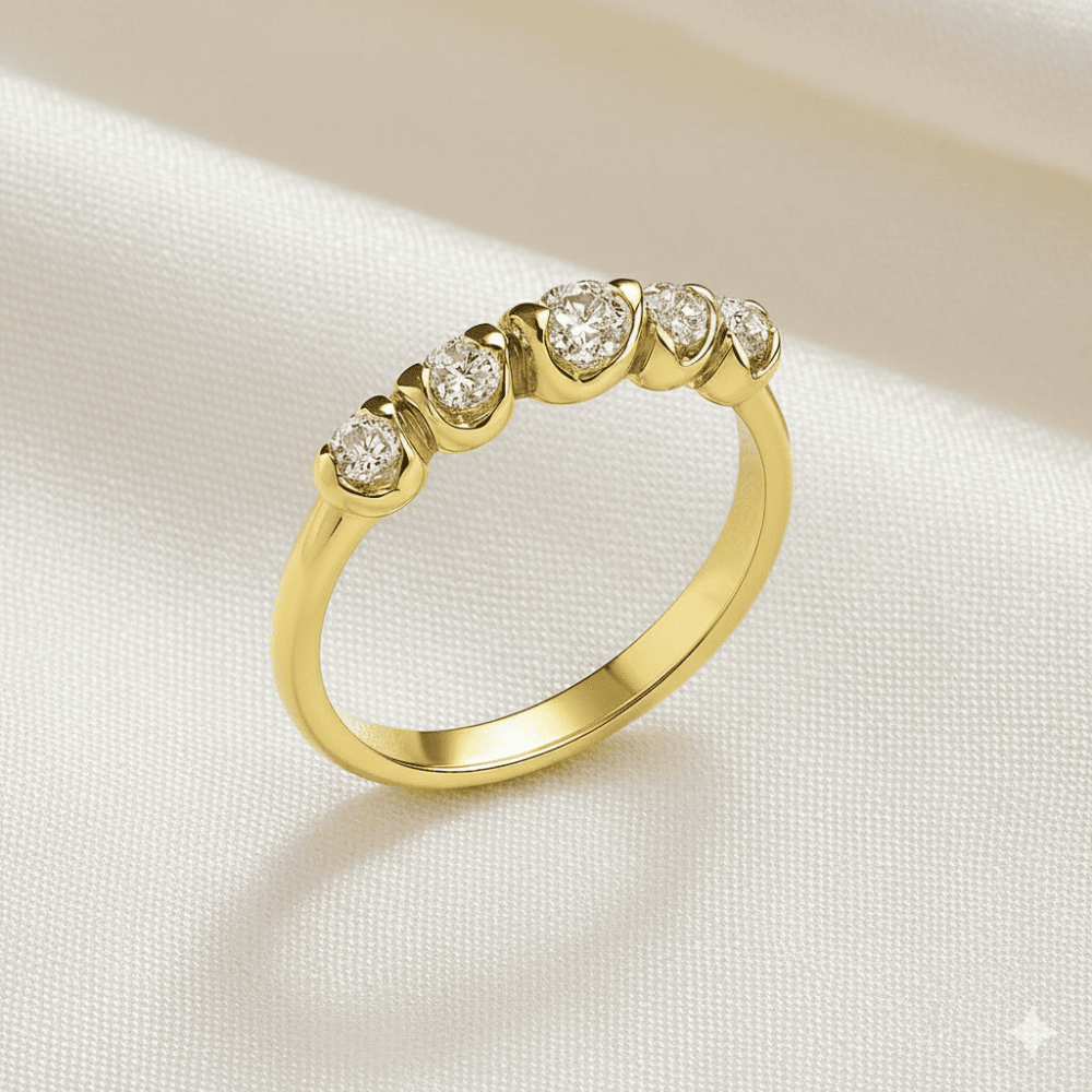 Kadın Xuping Çelik Beştaş Yüzük - Beyaz Zirkon Taşlı - Altın Renk - 11 Ölçü - 3